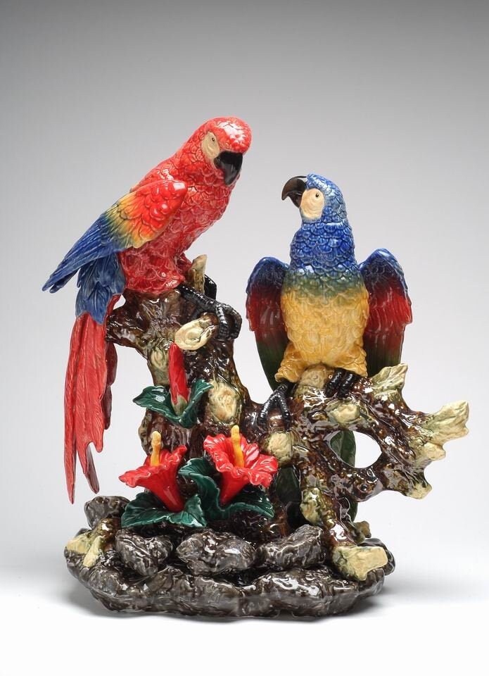 Ceramic Parrot Birds Statue Bird Watcher Gift Centerpiece Decor - Sculptures & Statues