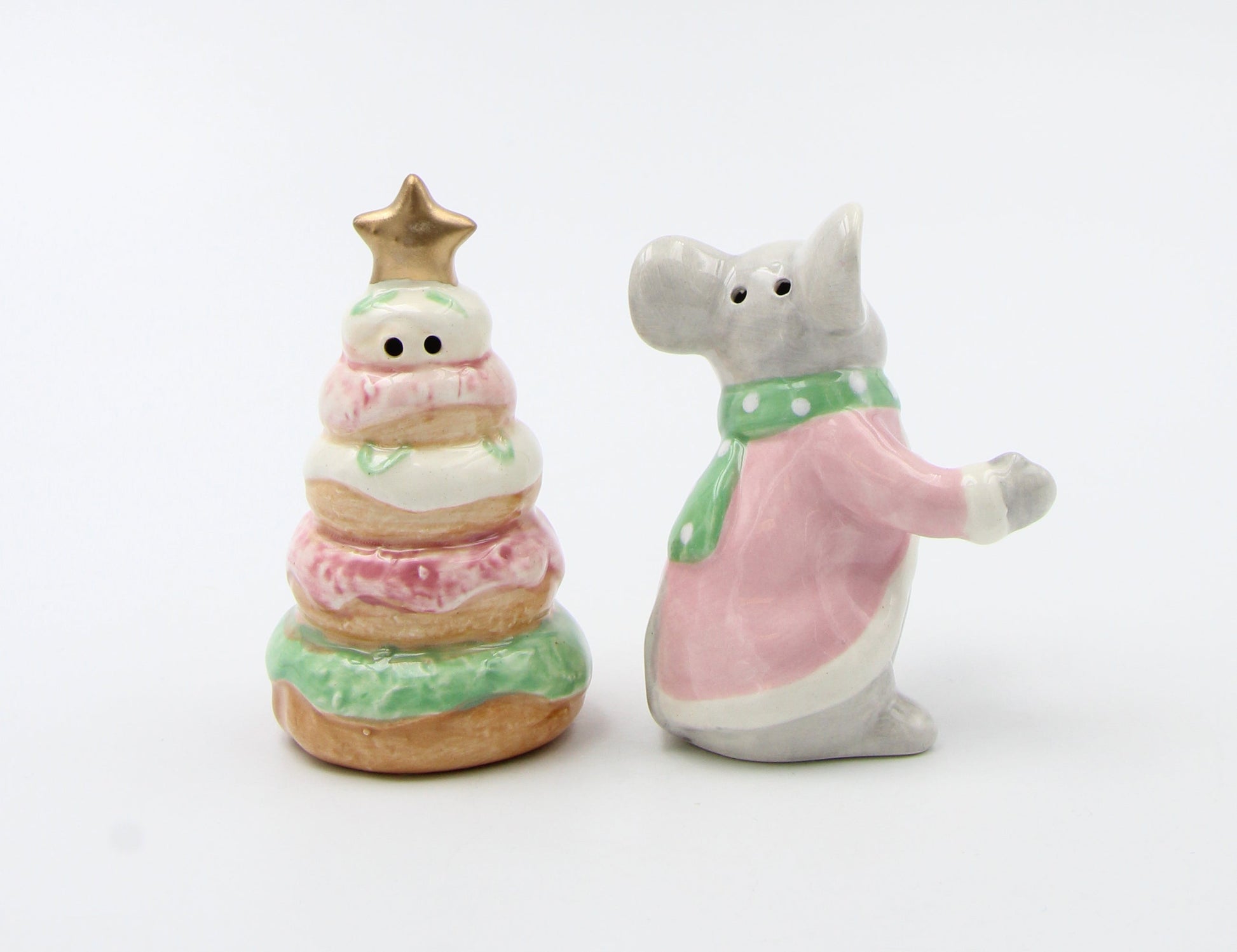 Ceramic Pastel Color Mouse with Donut Tree Salt and Pepper Shakers Home Décor Gift for Her Gift for Mom Kitchen Décor