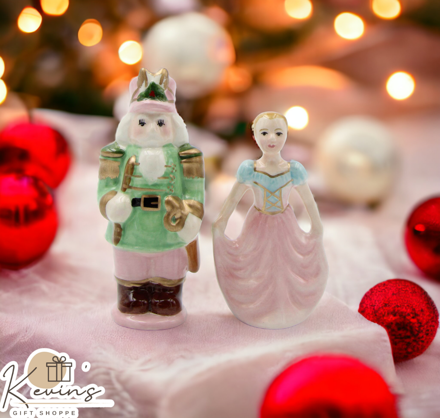 Ceramic Pastel Color Nutcracker and Girl Salt and Pepper Shakers Home Décor Gift for Her Gift for Mom Kitchen Décor