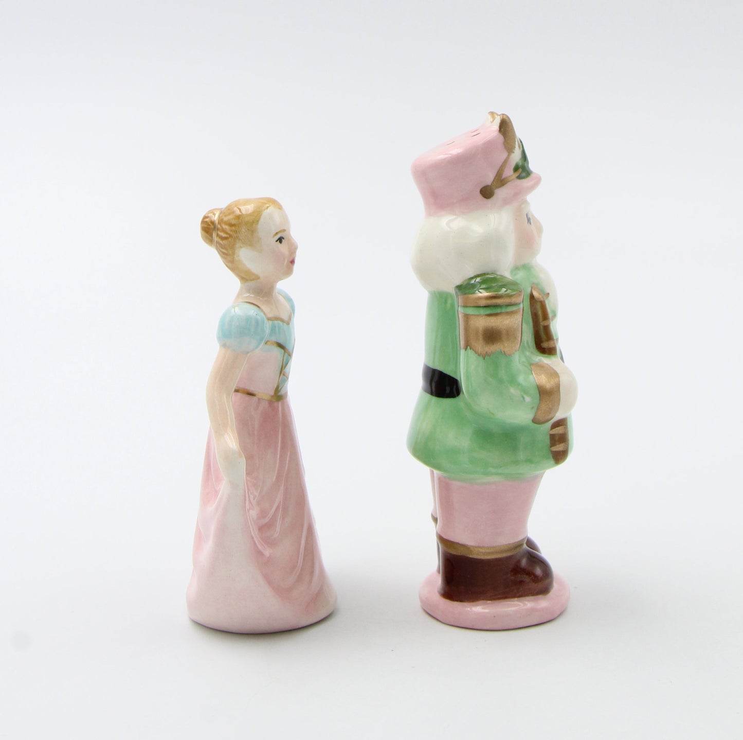 Ceramic Pastel Color Nutcracker and Girl Salt and Pepper Shakers Home Décor Gift for Her Gift for Mom Kitchen Décor