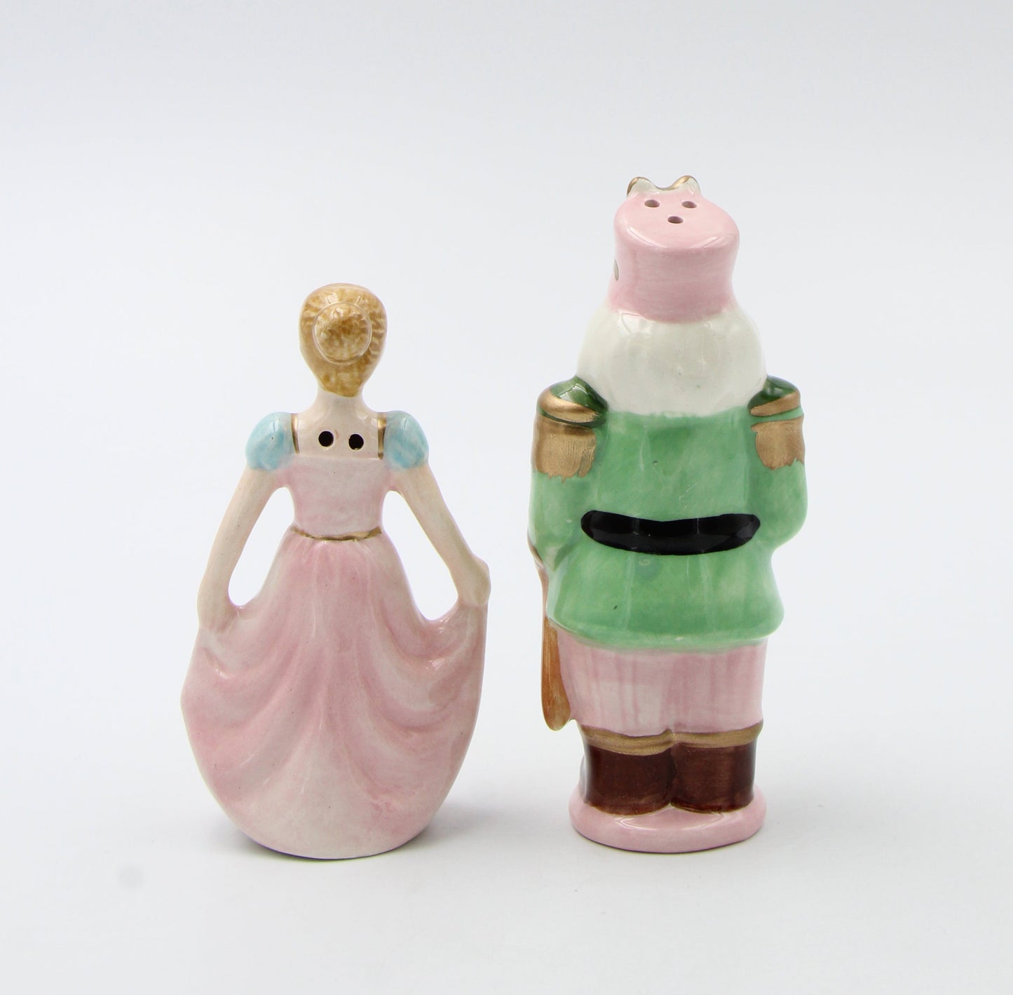 Ceramic Pastel Color Nutcracker and Girl Salt and Pepper Shakers Home Décor Gift for Her Gift for Mom Kitchen Décor