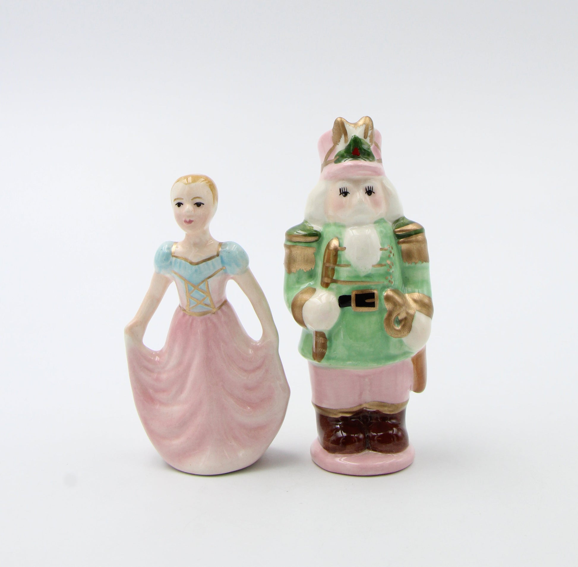 Ceramic Pastel Color Nutcracker and Girl Salt and Pepper Shakers Home Décor Gift for Her Gift for Mom Kitchen Décor