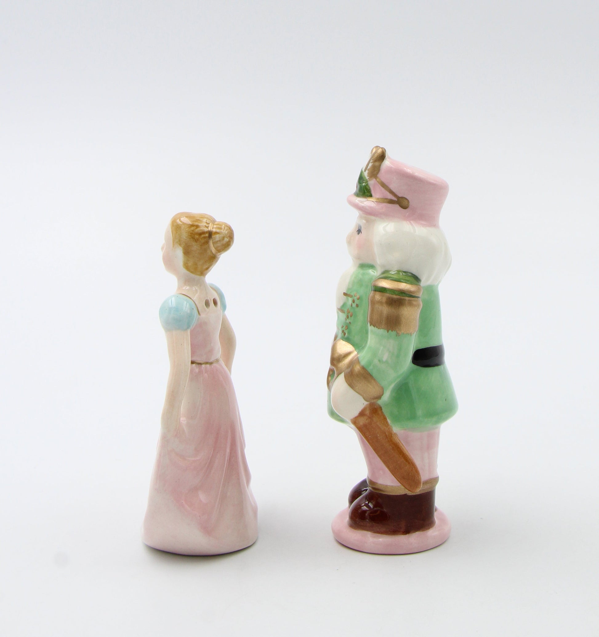 Ceramic Pastel Color Nutcracker and Girl Salt and Pepper Shakers Home Décor Gift for Her Gift for Mom Kitchen Décor