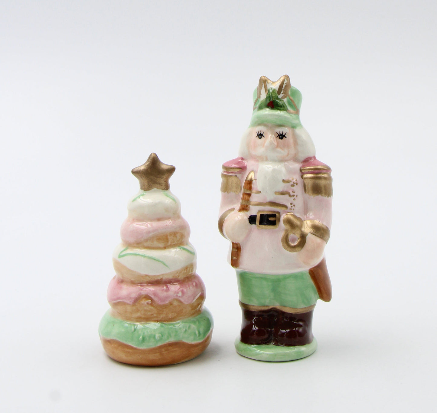 Ceramic Pastel Color Nutcracker & Donut Tree Salt And Pepper Home Décor Gift for Her Gift for Mom Kitchen Décor