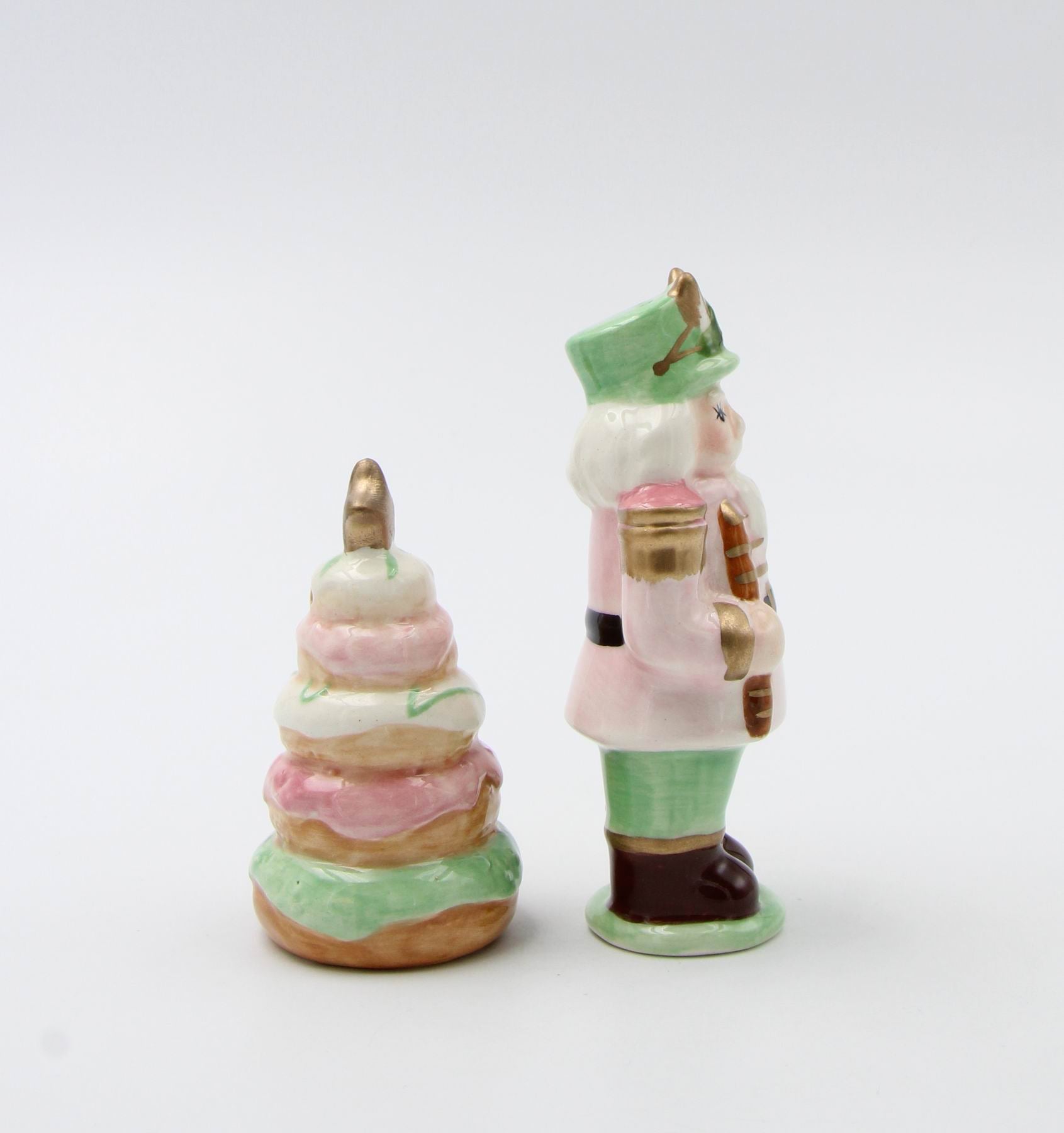 Ceramic Pastel Color Nutcracker & Donut Tree Salt And Pepper Home Décor Gift for Her Gift for Mom Kitchen Décor