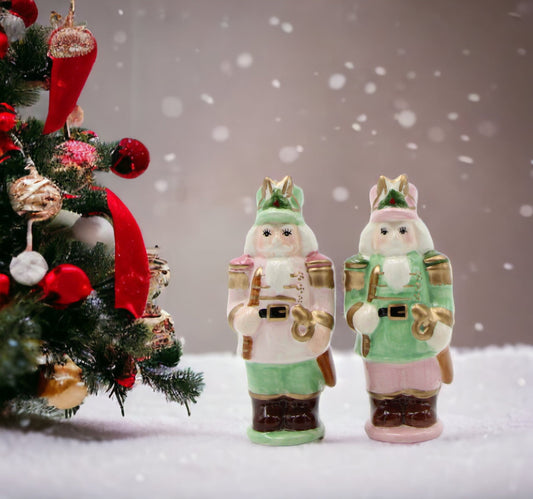 Ceramic Pastel Color Nutcracker Salt And Pepper Shakers Home Décor Gift for Her Gift for Mom Kitchen Décor Christmas