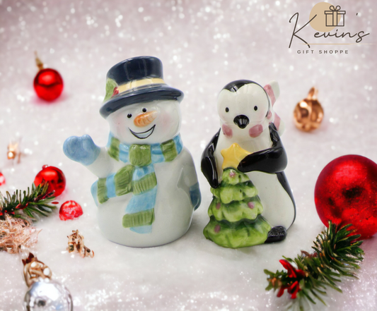 Ceramic Pastel Color Snowman and Penguin Salt and Pepper Shakers Home Décor Gift for Her Gift for Mom Kitchen Décor