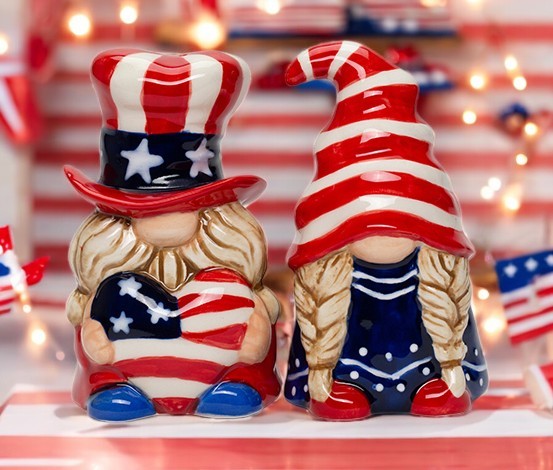 Ceramic Patriot Gnome Salt and Pepper Shakers July 4th Decor Independence Day Decor Fairy Garden Decor Patriotic Gift