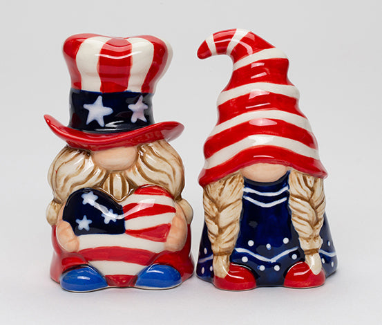 Ceramic Patriot Gnome Salt and Pepper Shakers July 4th Decor Independence Day Decor Fairy Garden Decor Patriotic Gift
