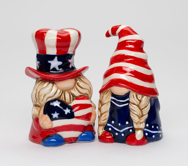 Ceramic Patriot Gnome Salt and Pepper Shakers July 4th Decor Independence Day Decor Fairy Garden Decor Patriotic Gift