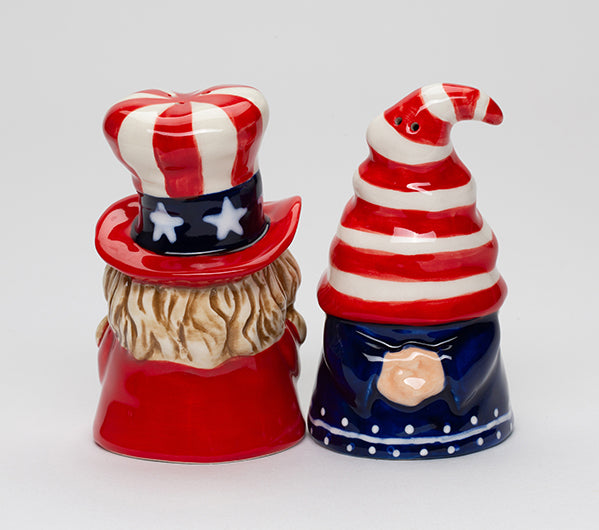 Ceramic Patriot Gnome Salt and Pepper Shakers July 4th Decor Independence Day Decor Fairy Garden Decor Patriotic Gift