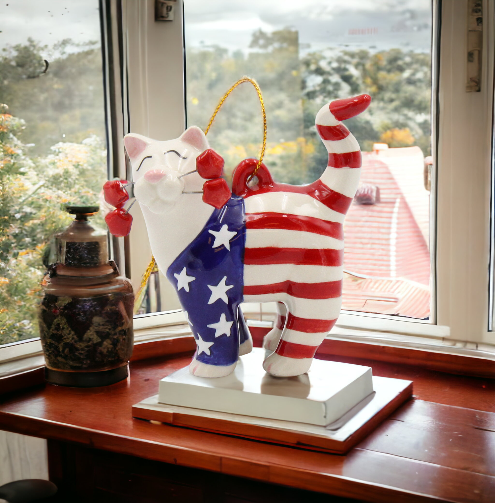 Ceramic Patriotic Cat Ornament Home Décor Patriot Gift Gift for Mom Gift for Dad Independence Day Décor July 4th