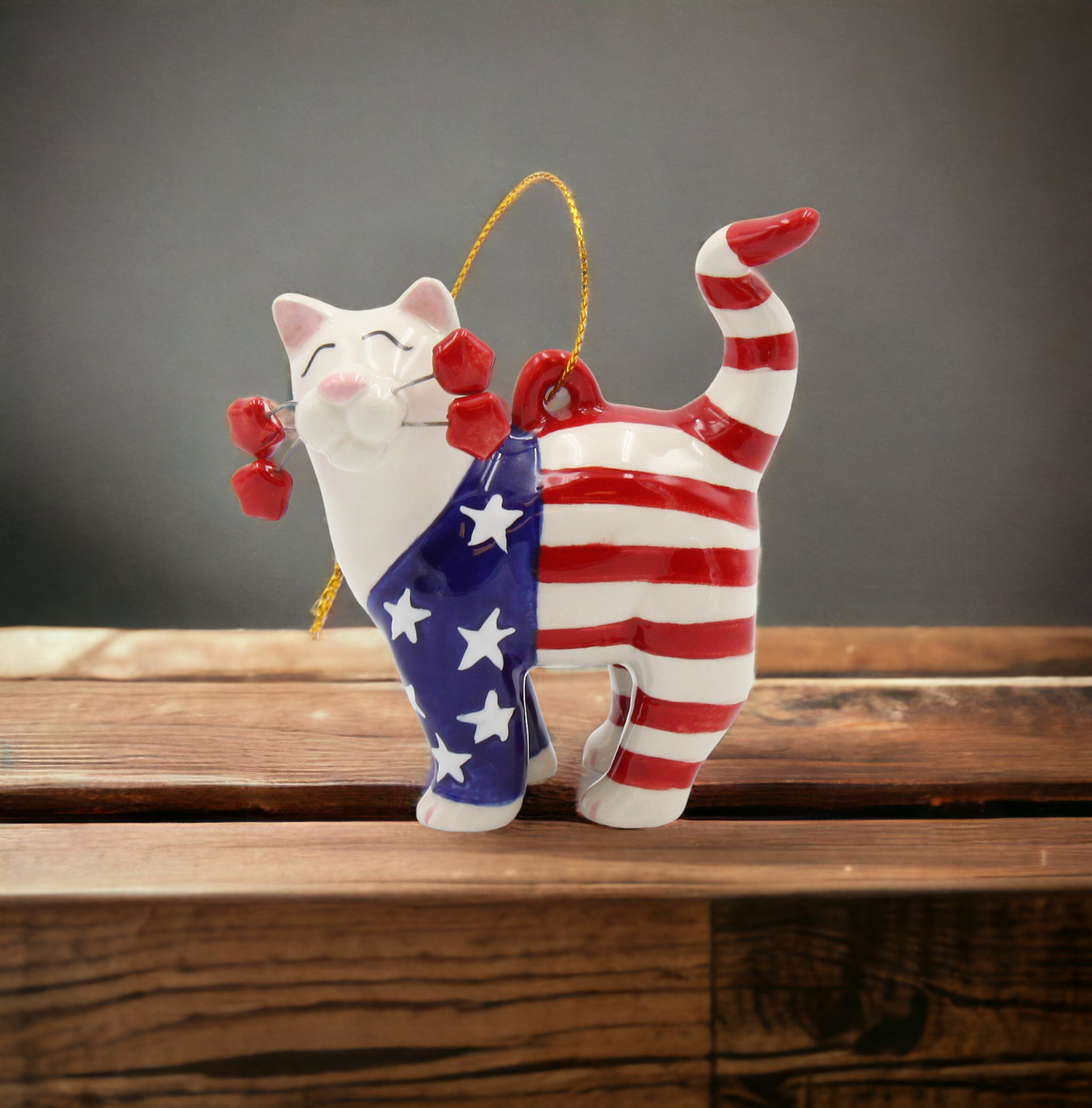 Ceramic Patriotic Cat Ornament Home Décor Patriot Gift Gift for Mom Gift for Dad Independence Day Décor July 4th