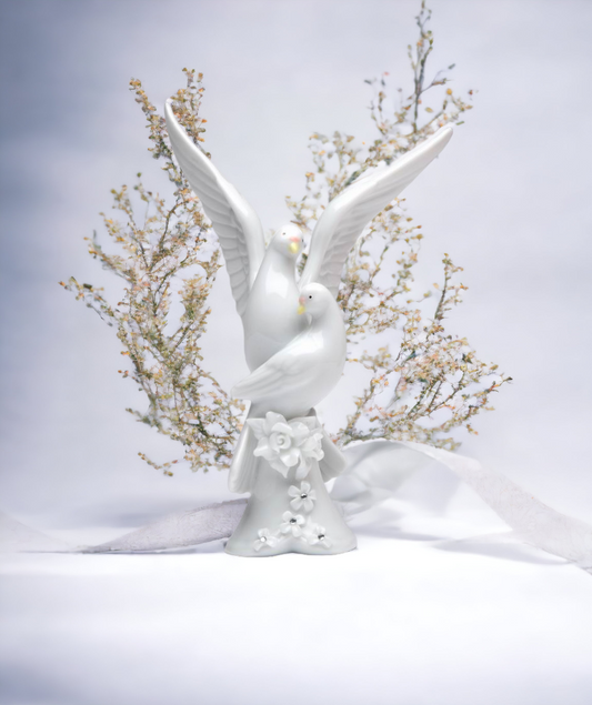 Ceramic Peace Doves with White Rose Flower Figurine Wedding Décor Wedding Gift Wedding Favor Anniversary Décor