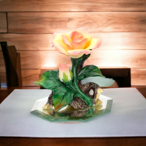 Ceramic Peace Rose Flower on Mirror Figurine Home Décor Gift for Her Gift for Mom Kitchen Décor Farmhouse Décor Vintage