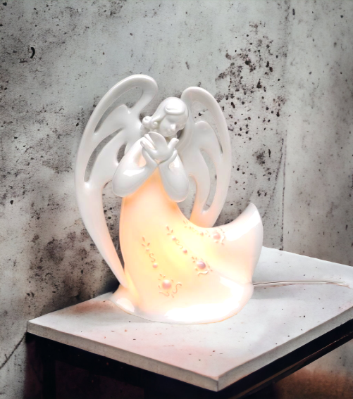 Ceramic Peaceful Angel with Dove Night Light Home Décor Religious Décor Religious Gift Church Décor Baptism Gift