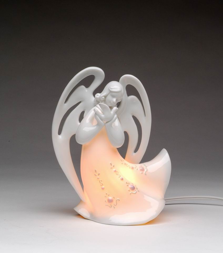 Ceramic Peaceful Angel with Dove Night Light Home Décor Religious Décor Religious Gift Church Décor Baptism Gift