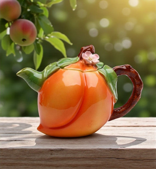 Ceramic Peach Teapot Gift for Her Gift for Mom Tea Party Décor Café Décor Farmhouse Kitchen Décor - teapot