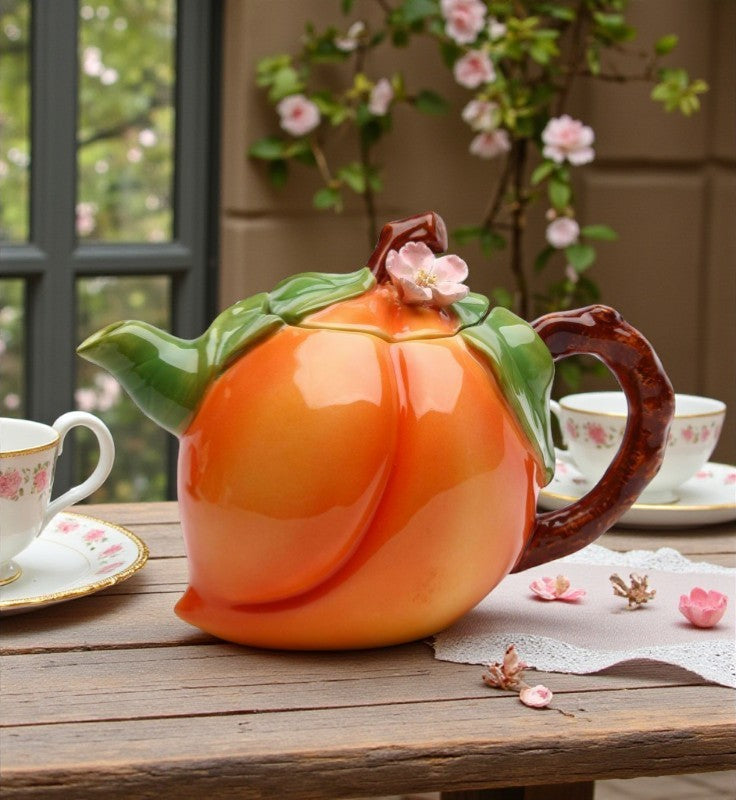 Ceramic Peach Teapot Gift for Her Gift for Mom Tea Party Décor Café Décor Farmhouse Kitchen Décor - teapot