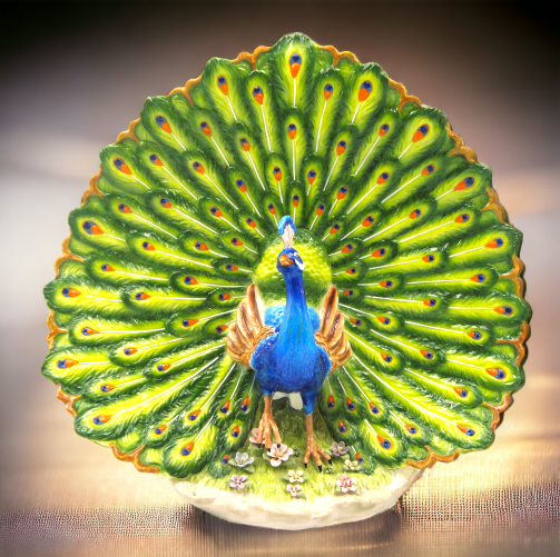 Ceramic Peacock With Opened Tail Centerpiece Home Décor Gift for Her Gift for Mom Kitchen Décor Nature Lover Gift