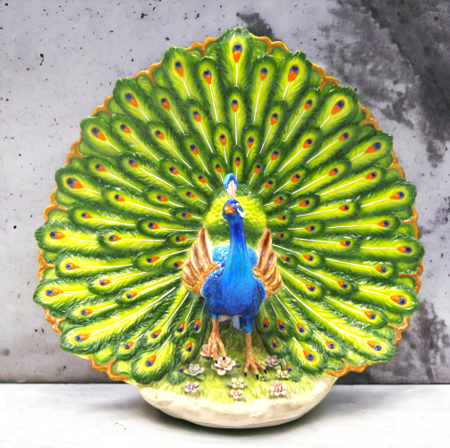 Ceramic Peacock With Opened Tail Centerpiece Home Décor Gift for Her Gift for Mom Kitchen Décor Nature Lover Gift