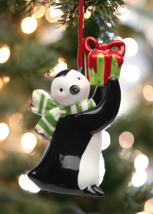 Ceramic Penguin Ornament With Gift Home Décor Gift for Her Gift for Mom Kitchen Décor Christmas Décor - Holiday