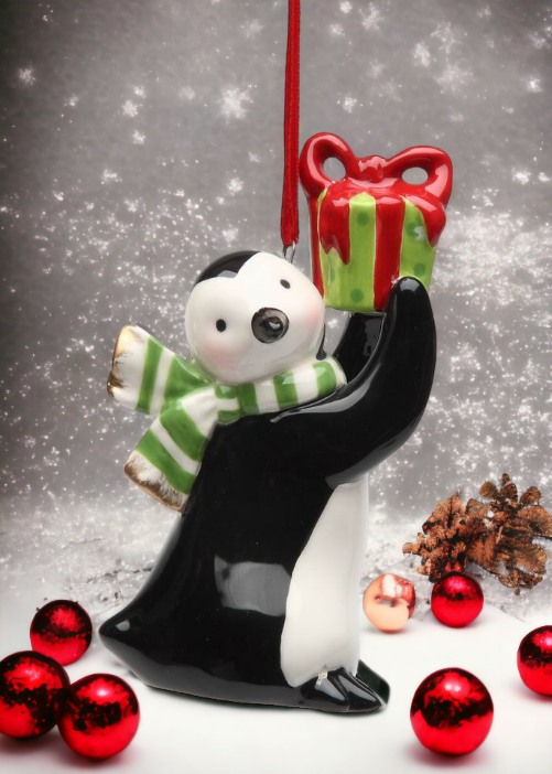 Ceramic Penguin Ornament With Gift Home Décor Gift for Her Gift for Mom Kitchen Décor Christmas Décor - Holiday