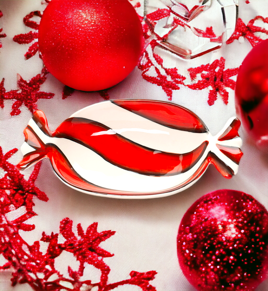 Ceramic Peppermint Candy Dish Candy for Santa Christmas Decor Gift for Her Gift for Mom Kitchen Decor - Candy Dish