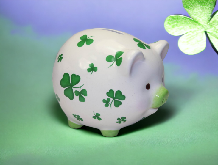 Ceramic Pig with Shamrock Design Piggy Bank Home Décor Gift for Her Gift for Mom Kitchen Décor Irish Saint Patrick’s