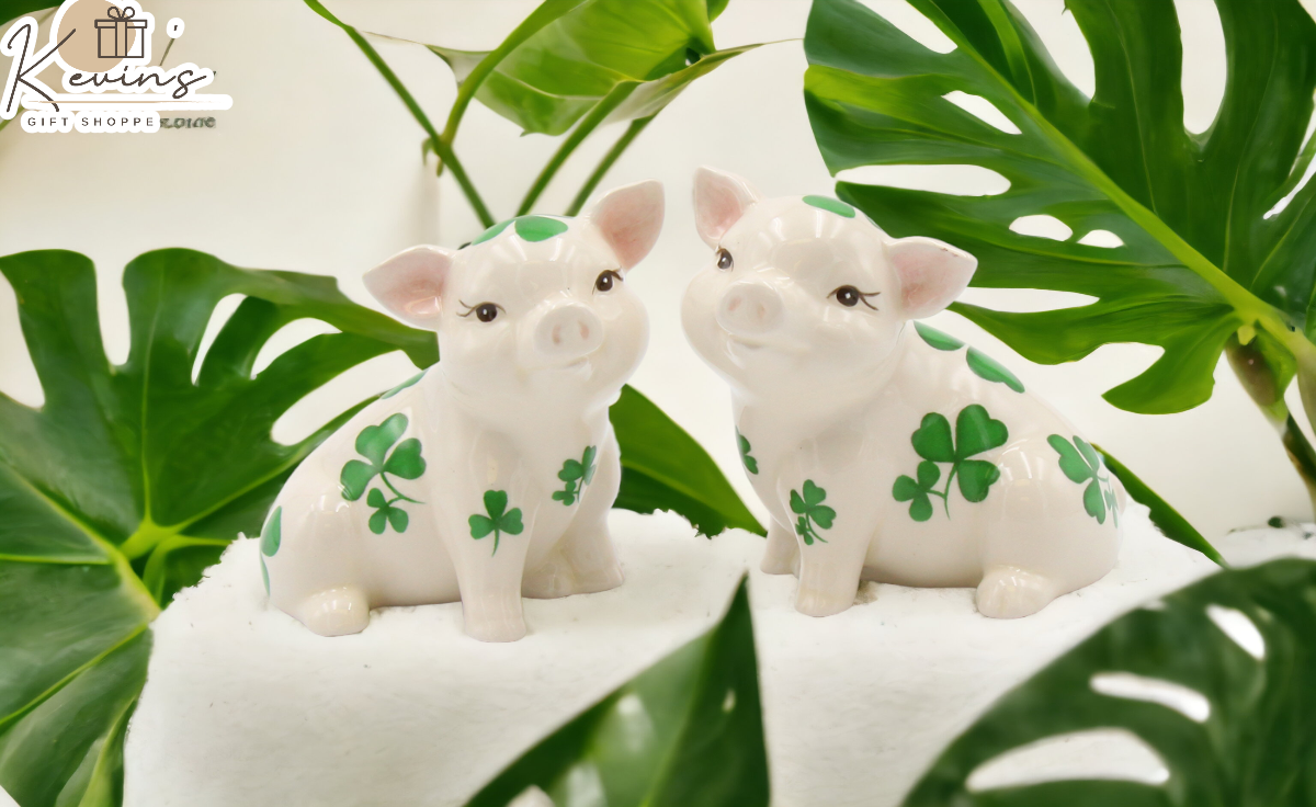 Ceramic Pigs with Shamrock Design Salt and Pepper Shakers Gift for Her Gift for Mom Kitchen Décor Irish Saint Patrick’s