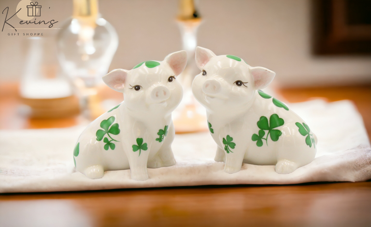 Ceramic Pigs with Shamrock Design Salt and Pepper Shakers Gift for Her Gift for Mom Kitchen Décor Irish Saint Patrick’s