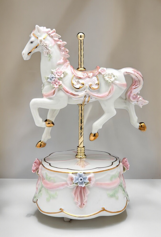 Ceramic Pink Carousel Horse Music Box Horse Lover Gift Gift for Her Gift for Mom Home Decor - Music box