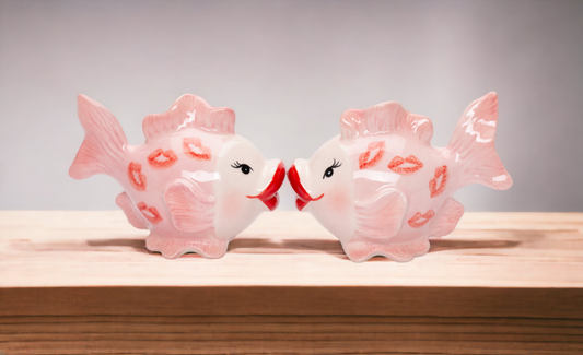 Ceramic Pink Fish with Kiss Marks Salt and Pepper Home Décor Gift for Her Mom Kitchen Décor Valentine’s Day Décor
