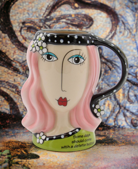 Ceramic Pink Hair Lady Cup Home Décor Gift for Her Mom Friend or Coworker Kitchen Décor - Mugs
