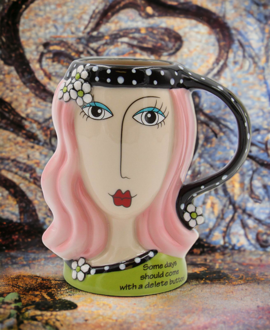 Ceramic Pink Hair Lady Cup Home Décor Gift for Her Mom Friend or Coworker Kitchen Décor - Mugs