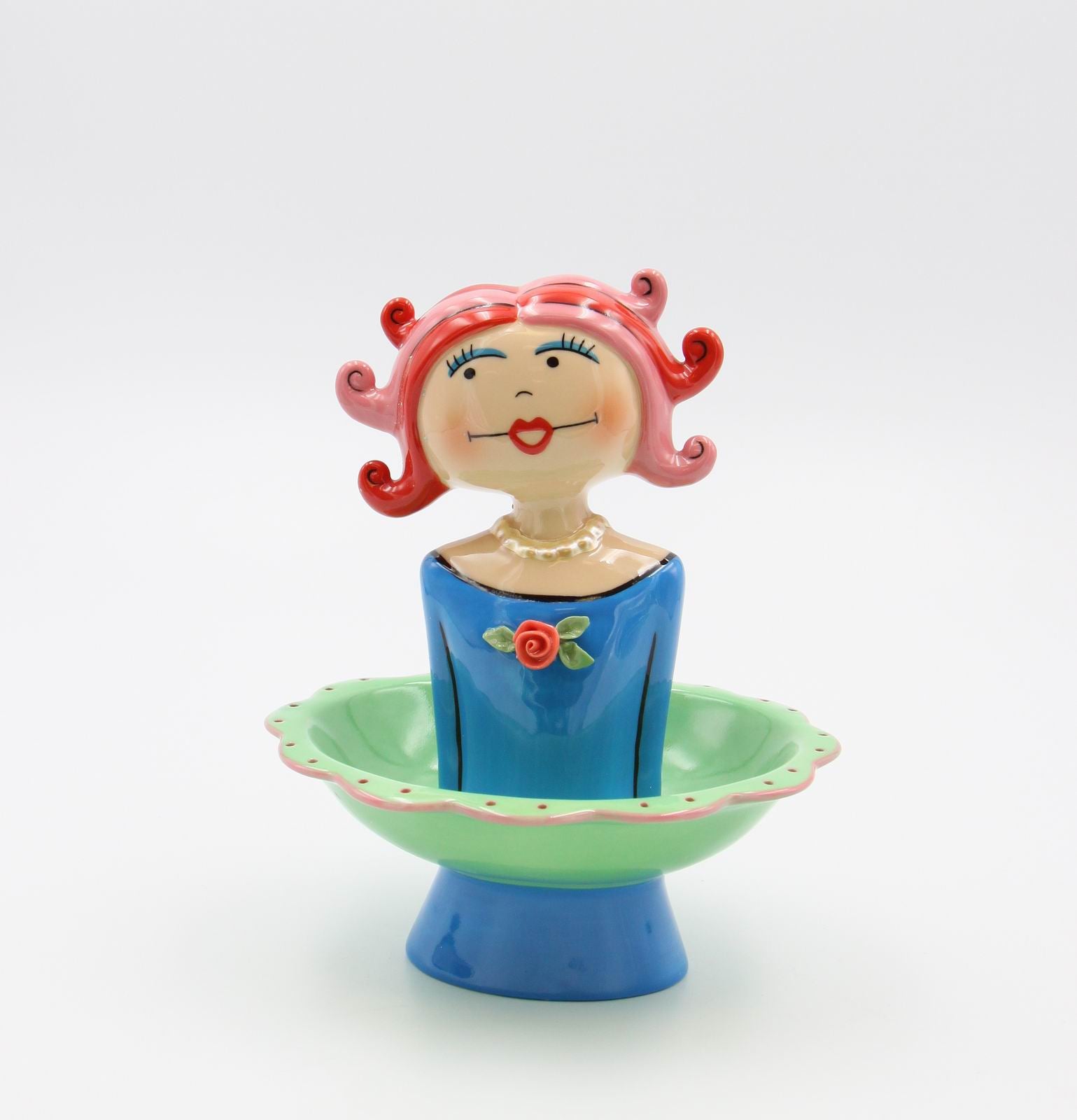 Ceramic Pink Hair Lady Jewelry Holder Vanity Decor Home Décor Gift for Her Gift for Mom Vanity Décor - Jewelry Holders
