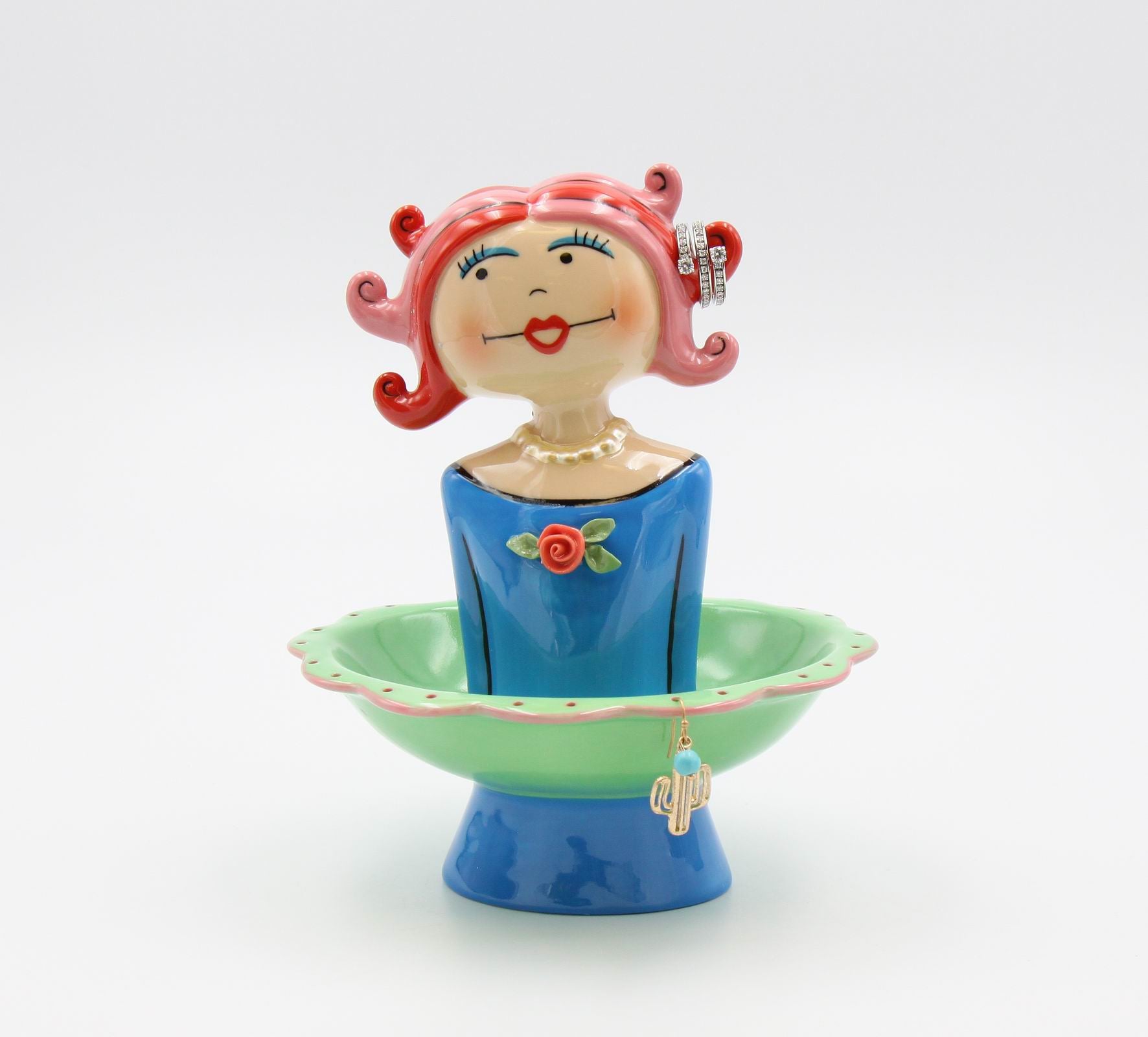 Ceramic Pink Hair Lady Jewelry Holder Vanity Decor Home Décor Gift for Her Gift for Mom Vanity Décor - Jewelry Holders