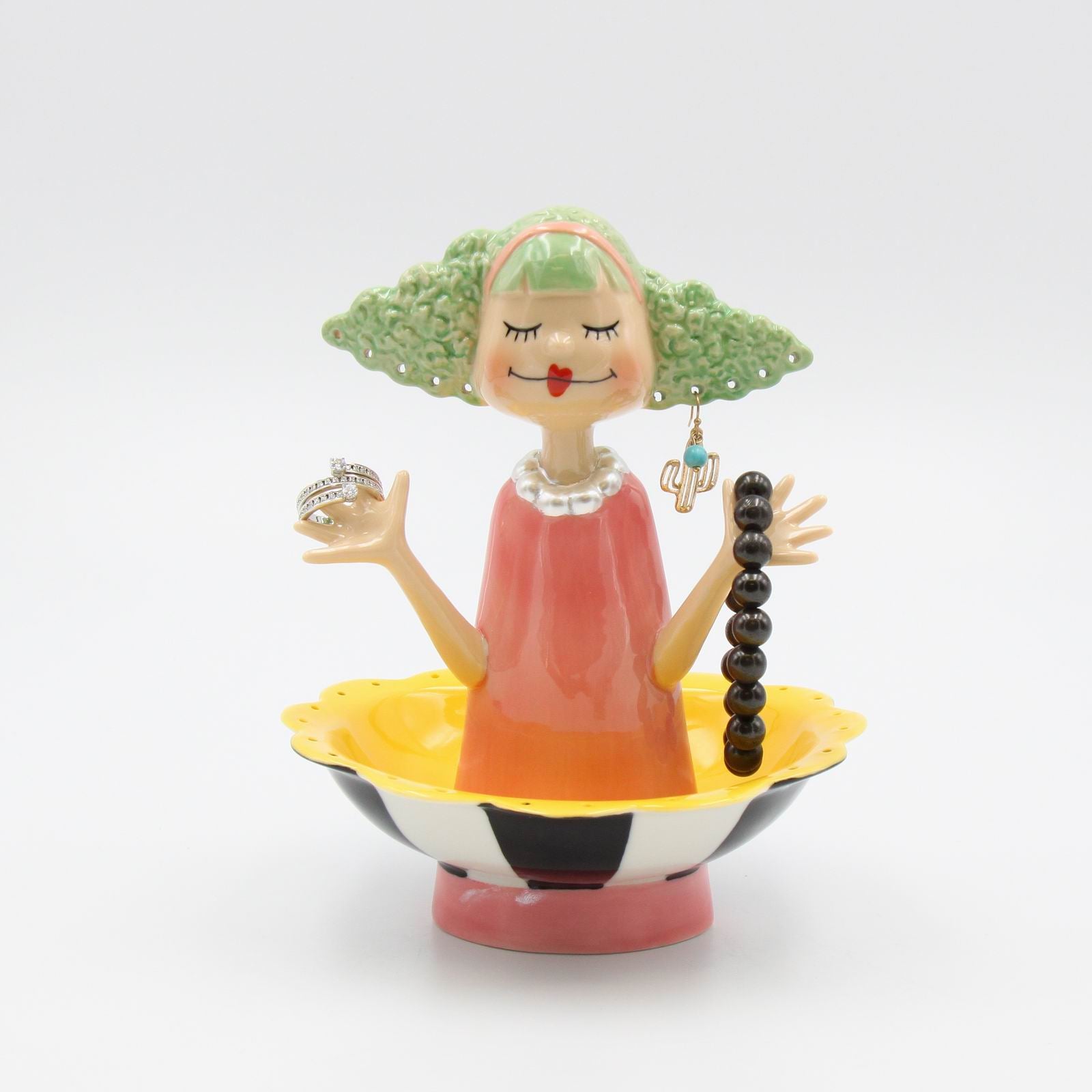 Ceramic Pink Hair Lady Vanity Decor Jewelry Holder Home Décor Gift for Her Gift for Mom Vanity Décor - Jewelry Holders