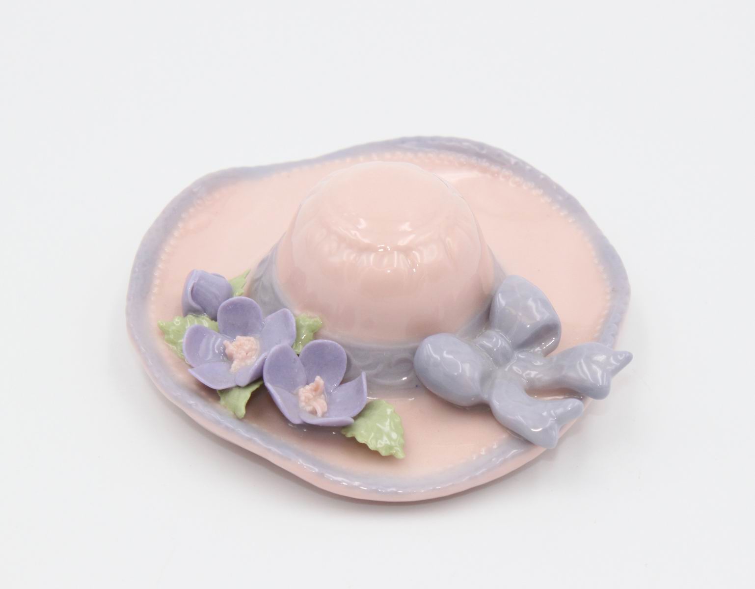 Ceramic Pink Hat with Flowers Figurine Home Decor Gift for Her Gift for Mom - Figurine