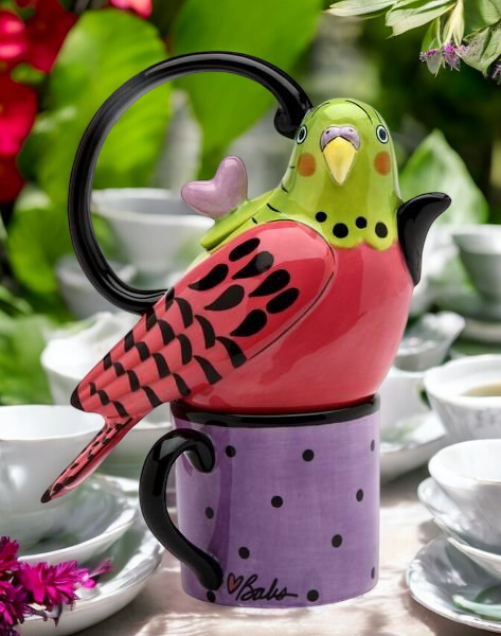 Ceramic Pink Parakeet Bird Tea for One Afternoon Tea Party Bird Watcher Gift Gift for Her - tea