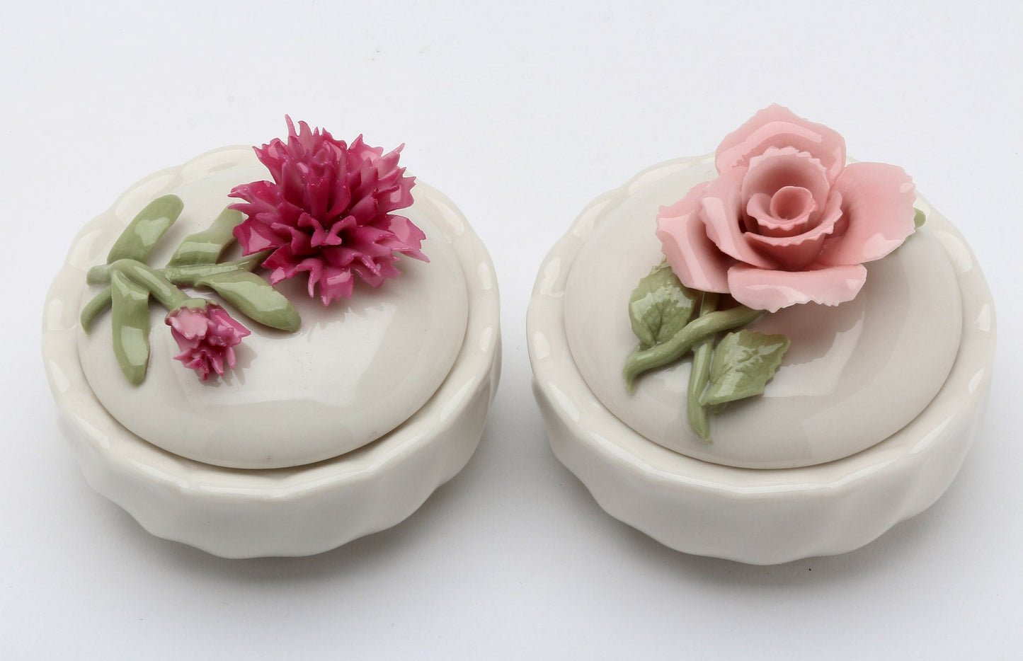 Ceramic Pink Rose and Carnation Flower Trinket Box (Set Of 2) Home Décor Gift for Her Gift for Mom Vanity Décor Wedding