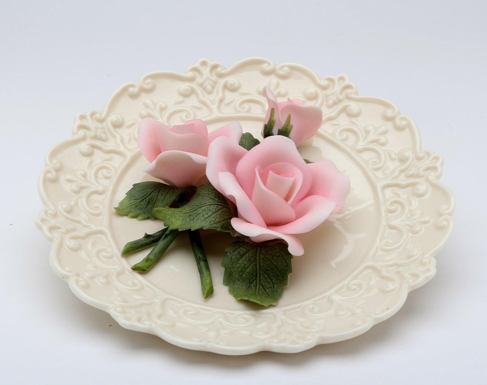Ceramic Pink Rose Flower Plaque with Stand Home Décor Gift for Her Gift for Mom Nature Lover Gift Vintage Decor - Plates