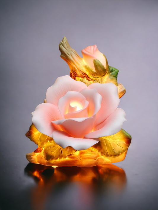 Ceramic Pink Rose Flower Plug-In Nightlight Home Décor Gift for Her Gift for Mom Nature Lover Décor Vintage Decor