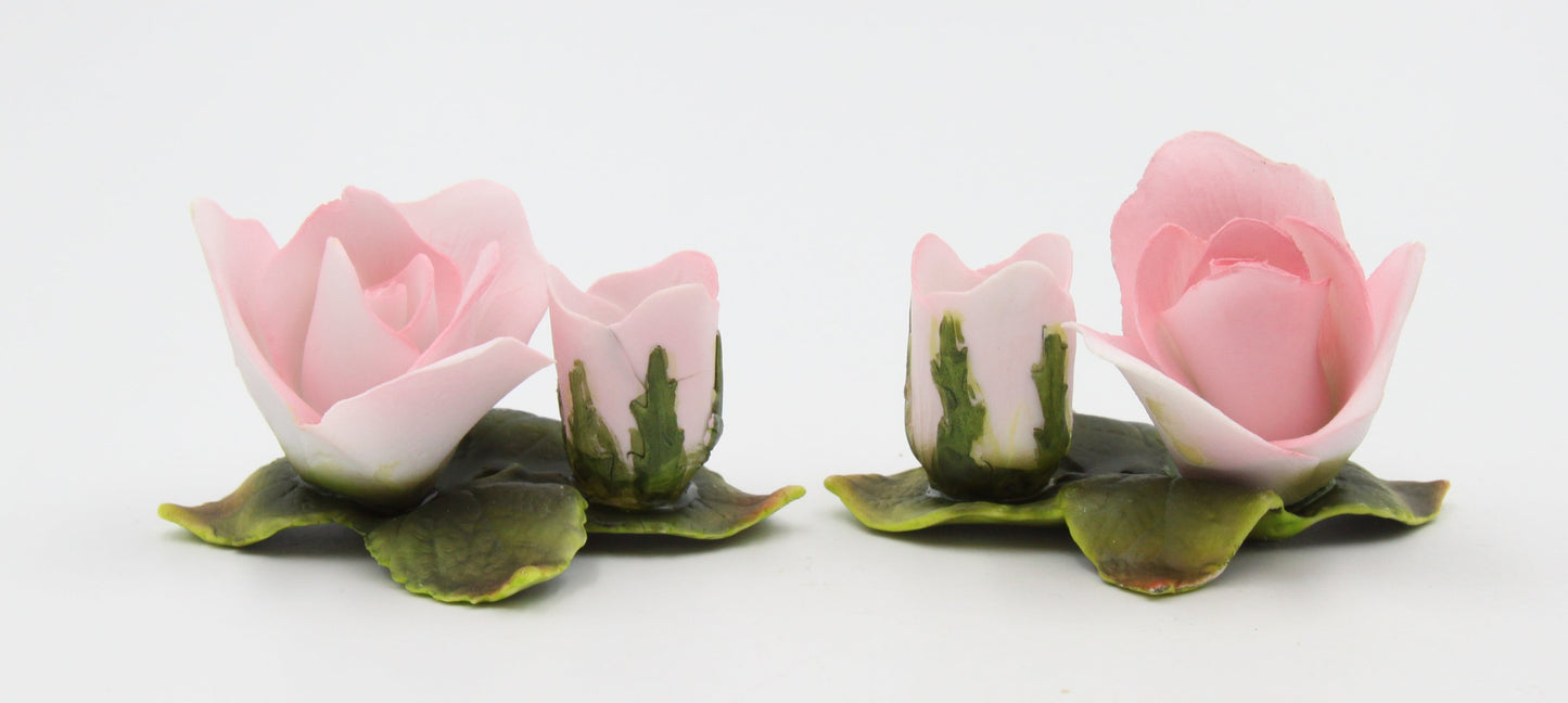 Ceramic Pink Rose Flowers with Buds Candle Holders - Set of 2 Romantic Decor Garden Decor Vintage Decor Gift for Mom
