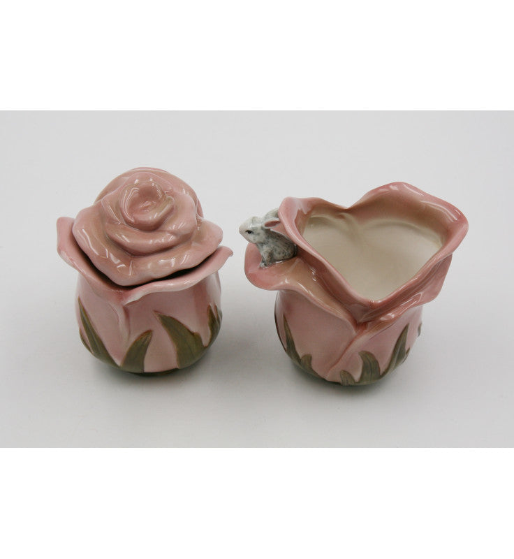 Rose Rabbit Sugar And Creamer Set - kevinsgiftshoppe