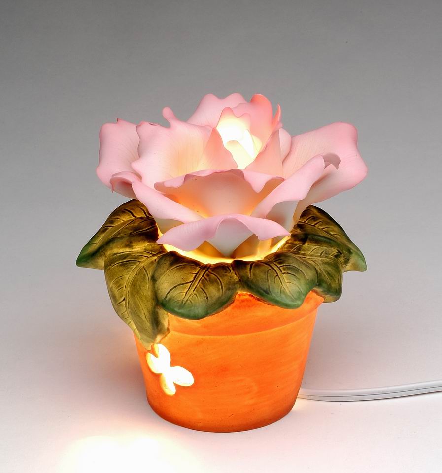 Ceramic Pink Rose in Pot Nightlight Home Decor Gift for Her Gift for Mom Romantic Decor - Night Lights & Ambient