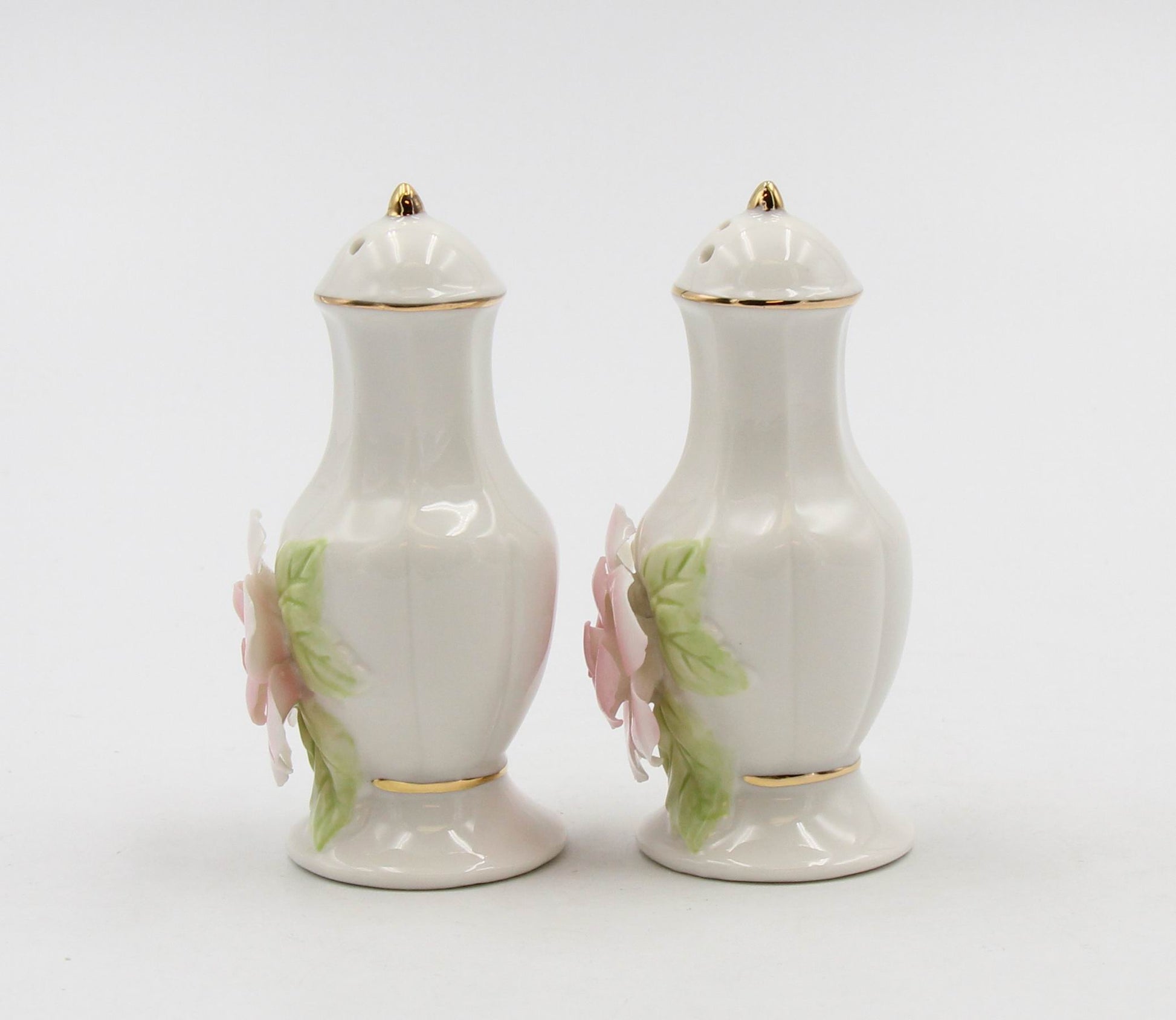Ceramic Pink Rose Jar With Gold Trim Salt And Pepper Shakers Home Décor Gift for Her Gift for Mom Kitchen Décor - Salt