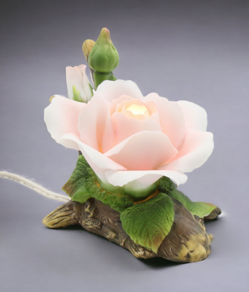 Ceramic Pink Rose Nightlight Home Décor Gift for Her Gift for Mom Bedroom Décor Vintage Decor - Night Lights & Ambient