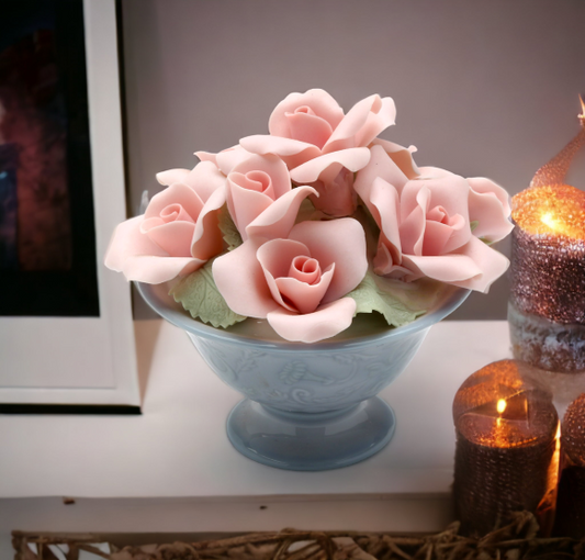 Ceramic Pink Rose Pot Figurine Home Décor Gift for Her Gift for Mom Spring Décor Wedding Decor - Figurine