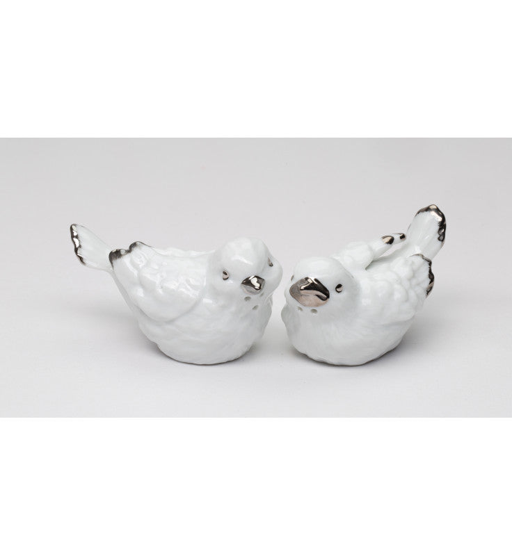 Ceramic Platinum Trim White Birds Salt and Pepper Shakers Bird Watcher Gift Nature Lover Gift Kitchen Decor - Salt &